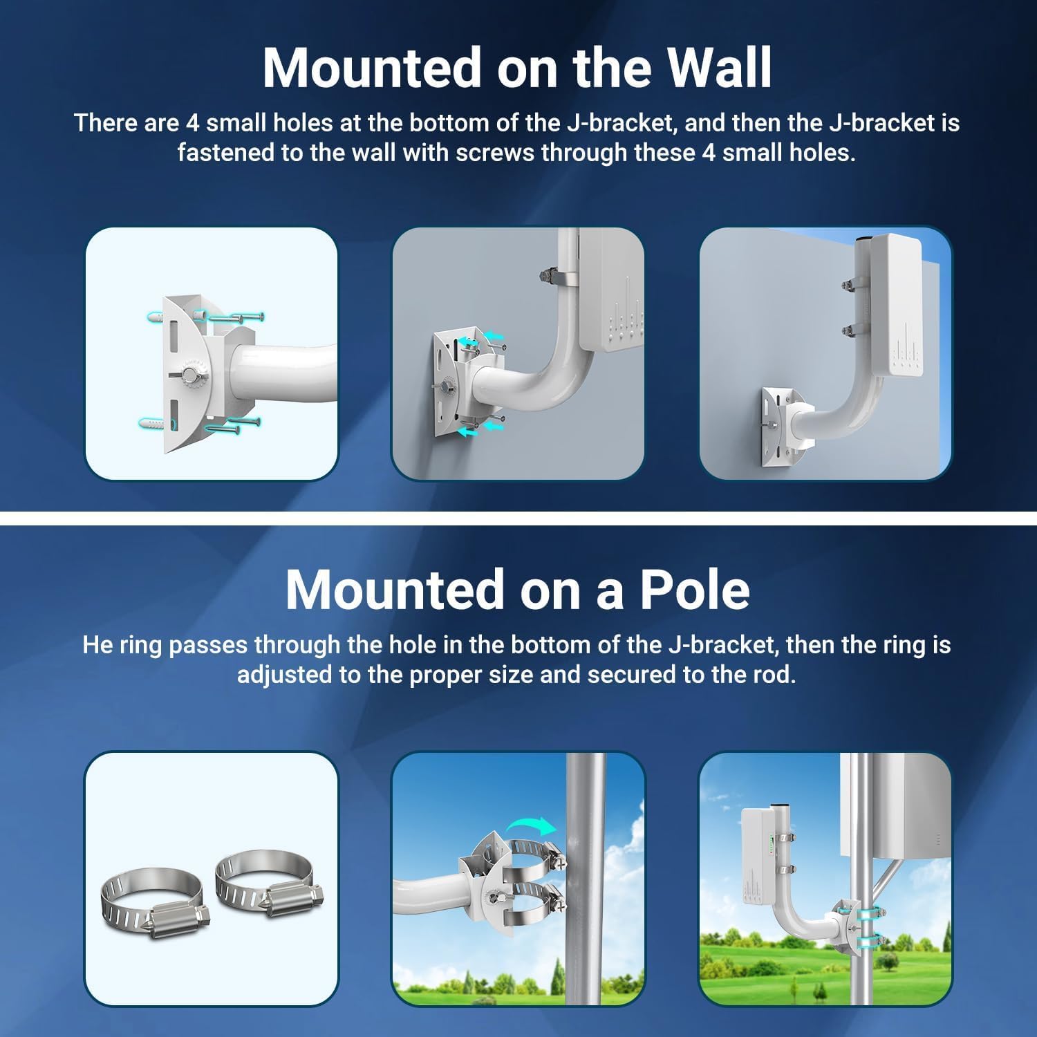 Universal Wireless Bridge Bracket Mount, 4-Pack Pole and Wall-Mounted for Outdoor Point to Point WiFi Access Point CPE Client Bridge (4 Pack)