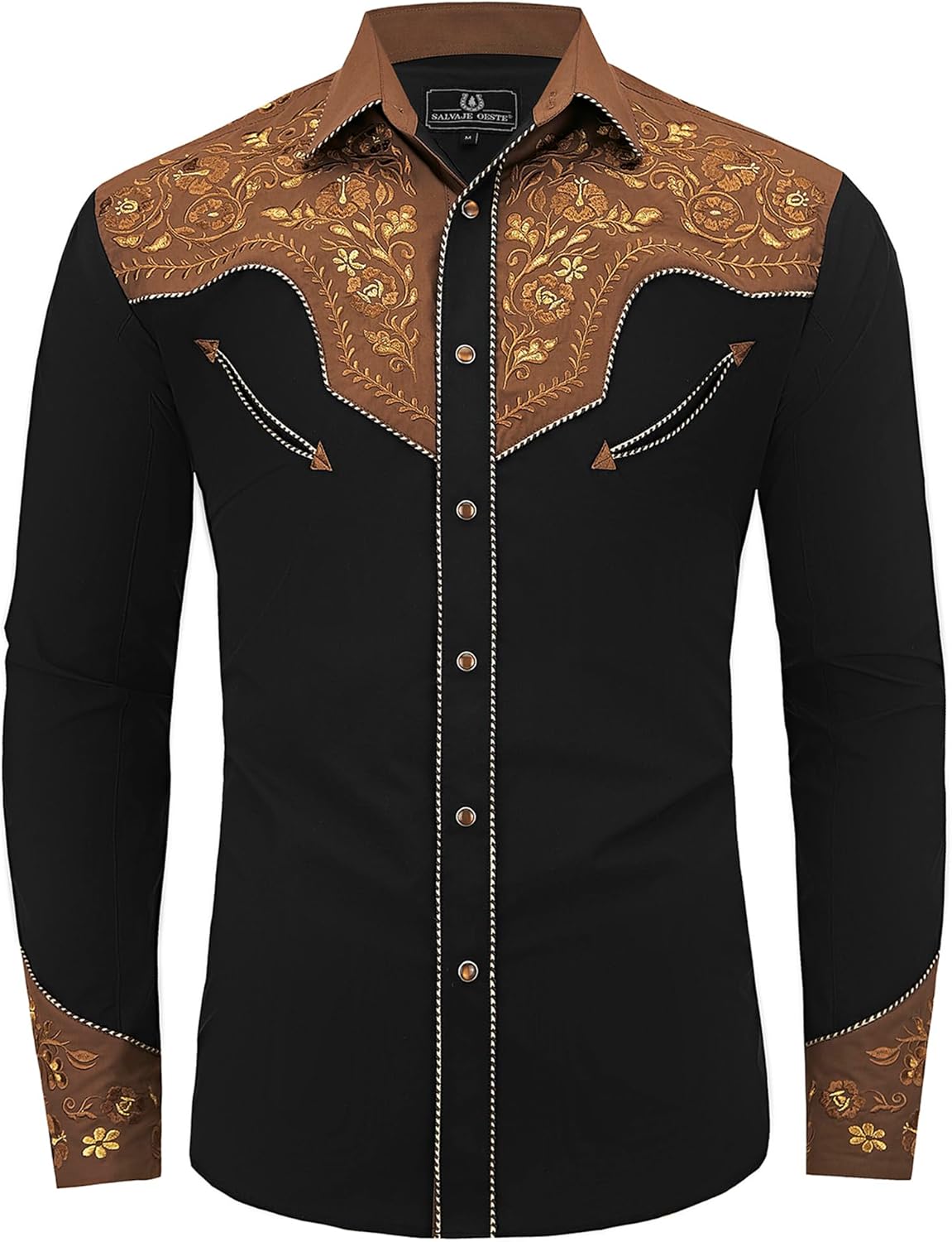 SALVAJE OESTE Western Embroidered Cowboy Shirts for Men, Casual Button Down Long Sleeve Shirt with Floral Design