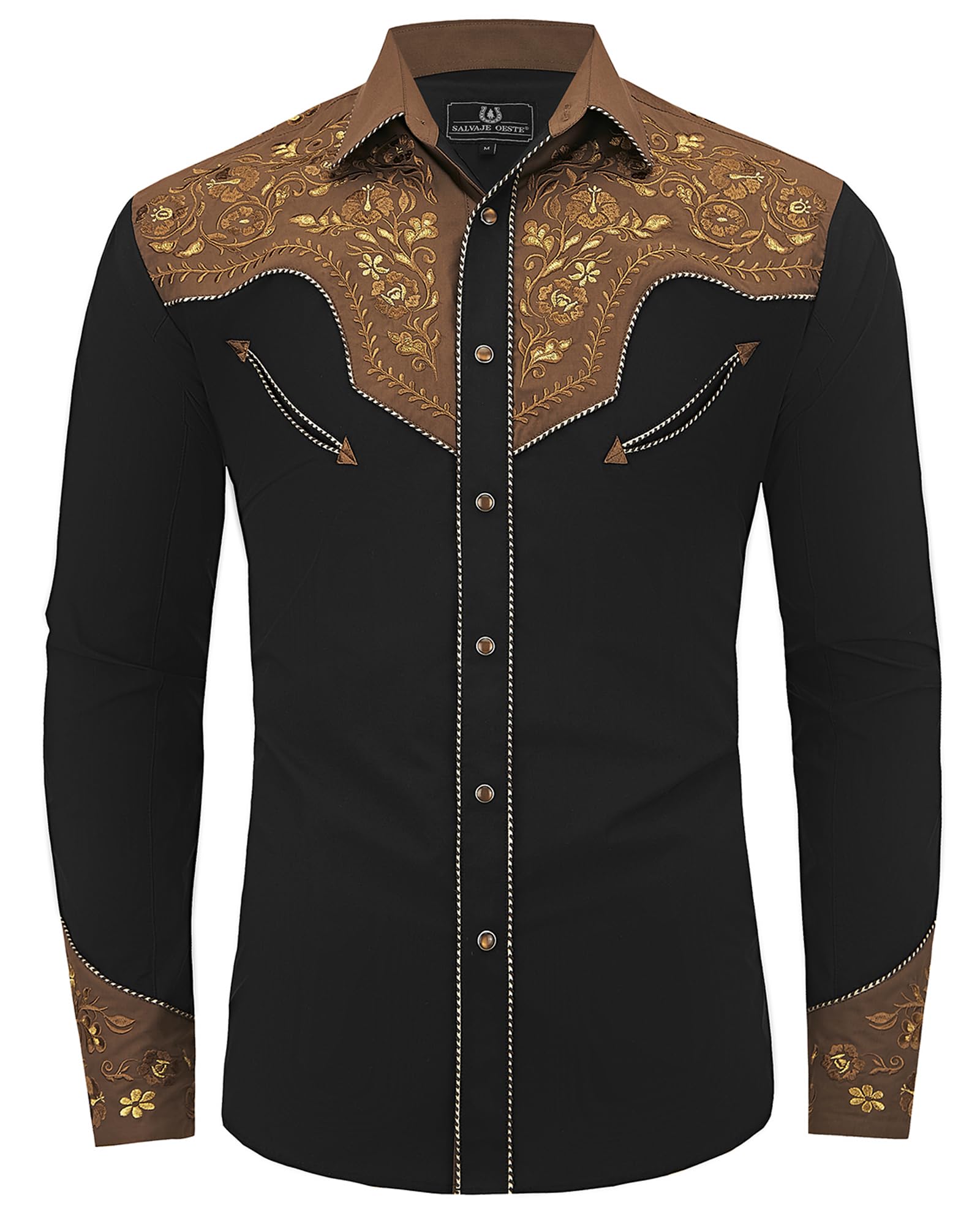 Western Embroidered Cowboy Shirts for Men, Casual Button Down Long Sleeve Shirt Floral Design Retro Shirt