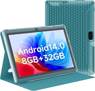 HOTTABLET 7 Inch Android 14 Tablet with Case, 8GB RAM + 32GB ROM Expandable 1TB, IPS Screen, Dual Camera, WiFi Bluetooth - Navy