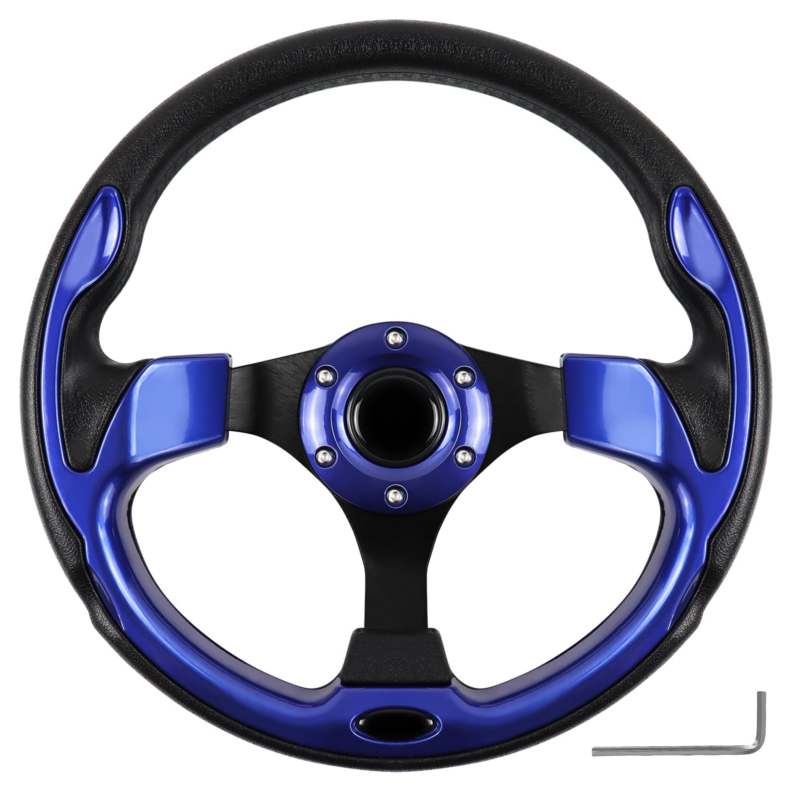 QYMOPAY Golf Cart Steering Wheel, Universal Fit, PVC, Black and Blue, Medium Grip, For Golf Carts, Club Car, EZGO, RXV, TXT, Yamaha, Precedent, Tempo,