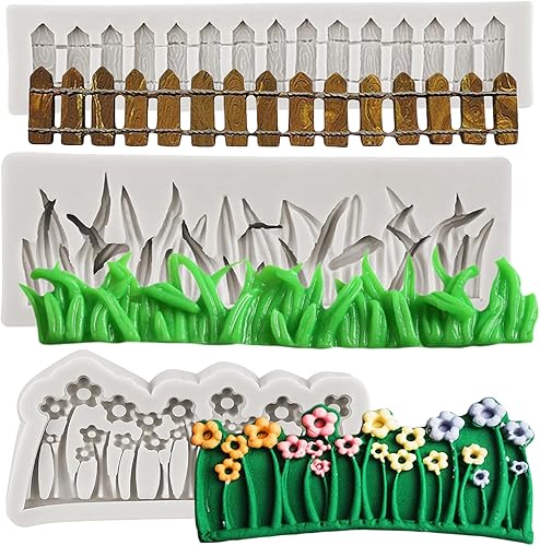 Molde de silicona para fondant de jardín de hierba verde, para decoración de pasteles, decoración de cupcakes, pasta de goma de chocolate, juego de 3