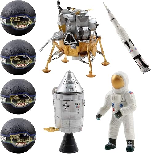 Vokodo Space Toys - Kit de construcción de estación en 4 cápsulas de luna para niños, rompecabezas 3D con cohete astronauta y lunar Lander Science