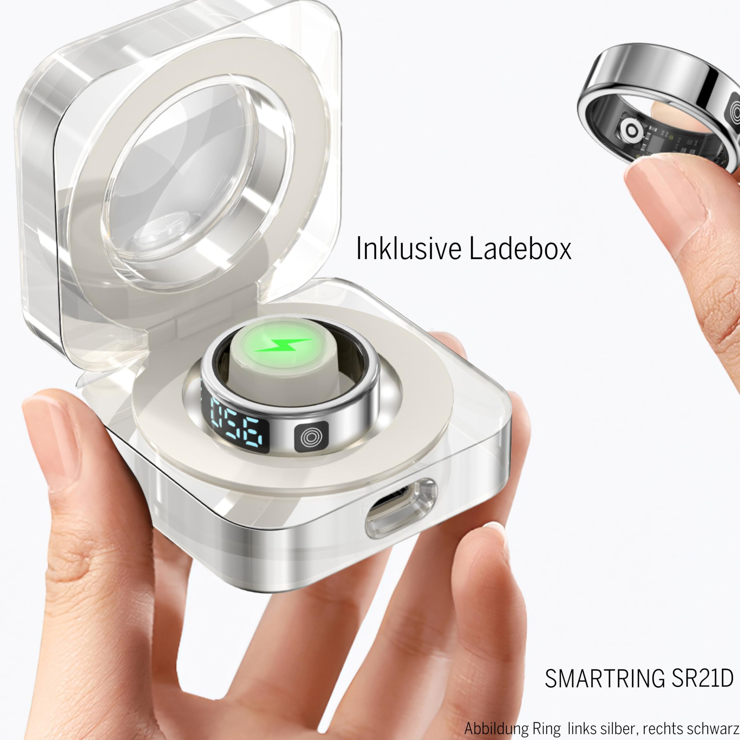 Beafon, Felixx SR21D Bague Intelligente avec écran LED, Bouton Tactile, Reconnaissance des gestes pour Applications, Noir, Taille 11 (64,6 mm), Suivi de Fitness, fréquence Cardiaque, Tissu Blush