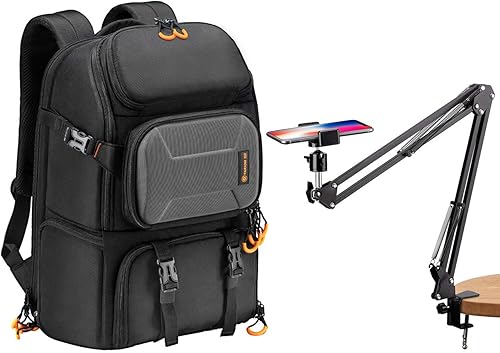TARION Bolsa grande para cámara + soporte de video superior con brazo articulado Mochila grande para cámara de senderismo profesional con