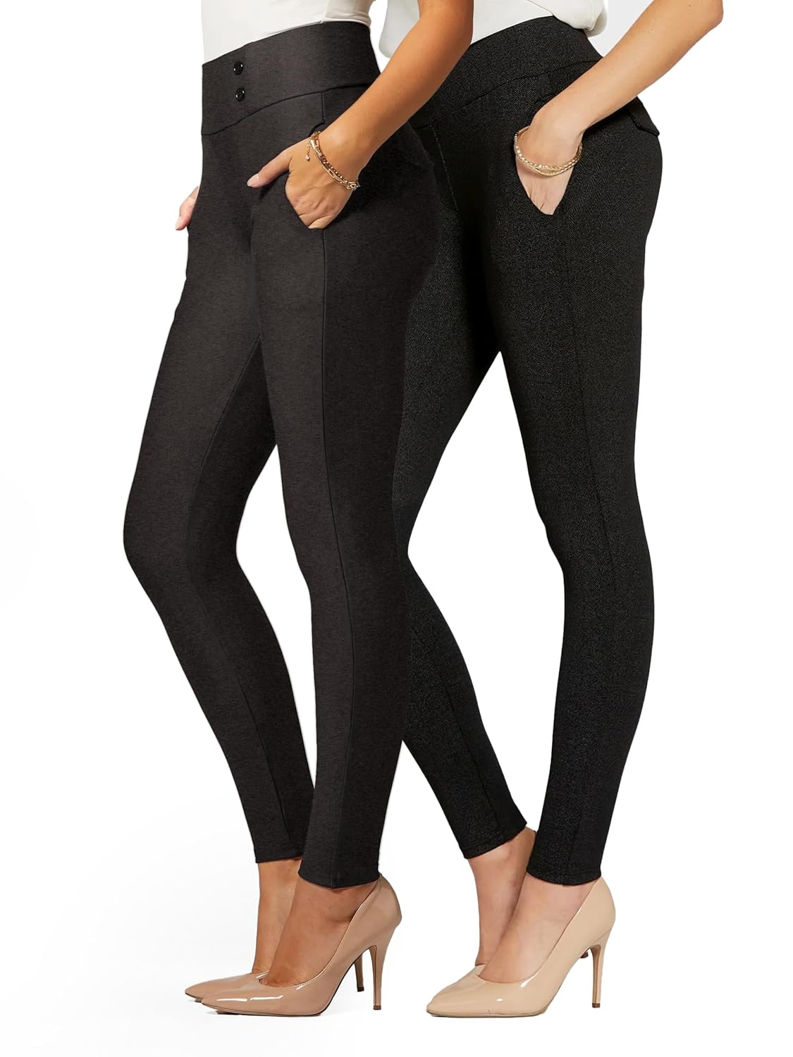 Conceited 2-Pack Stretch Slacks for Women - Wear to Work - Slim Leg Dress Pants with Pockets -