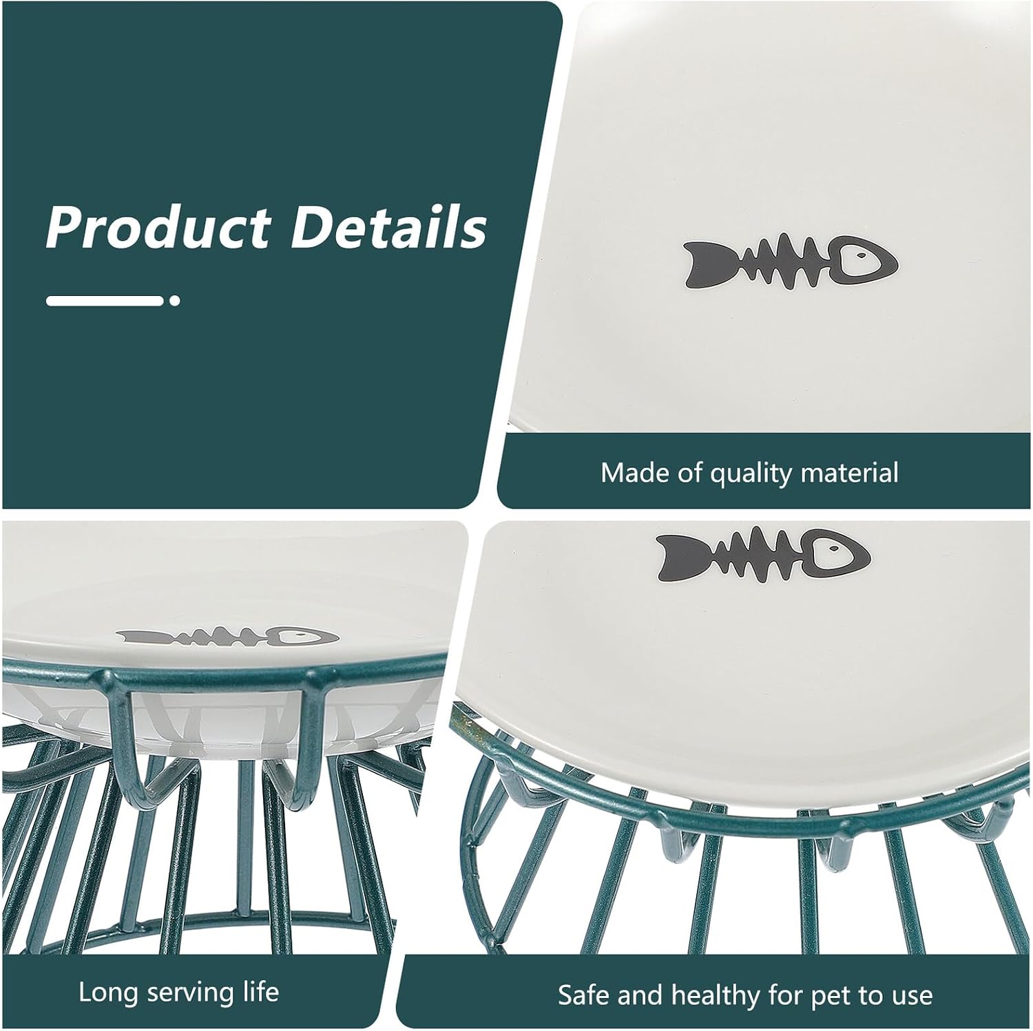 Cabilock Elevated Cat Bowl and Puppy Ceramic Food Dish Set with Green Metal Rack, Raised Pet Feeding Station for Cats and Puppies, Anti-Neck Strain Non-tip Food and Water Bowls, 2pcs Kit image 5