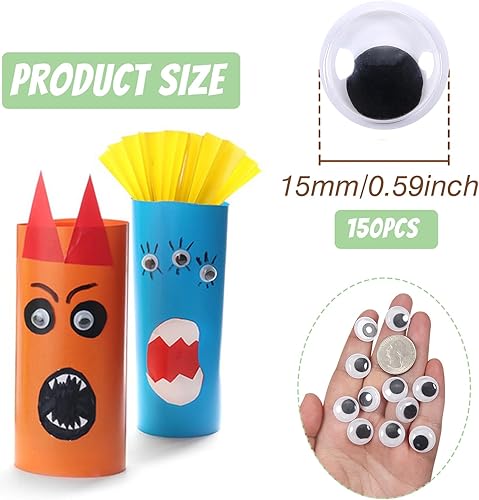 Miniatura 2 de TOAOB - 150 piezas de plástico de 0.59 pulgadas (0.591 in) con ojos googly autoadhesivos, color negro, redondo, para manualidades, manualidades,