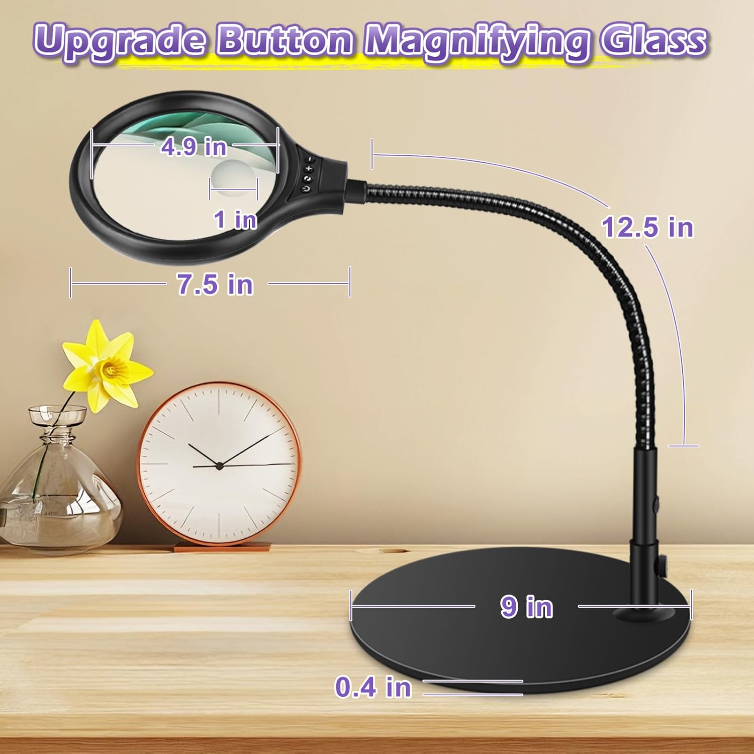 NZQXJXZ 10X 20X Desk Magnifying Glass with Light and Stand, Magnifying Lamp with 3 Color Modes Lighted Magnifying Light for Crafts Hands Free, Head Button Reading Magnifier for Books Sewing