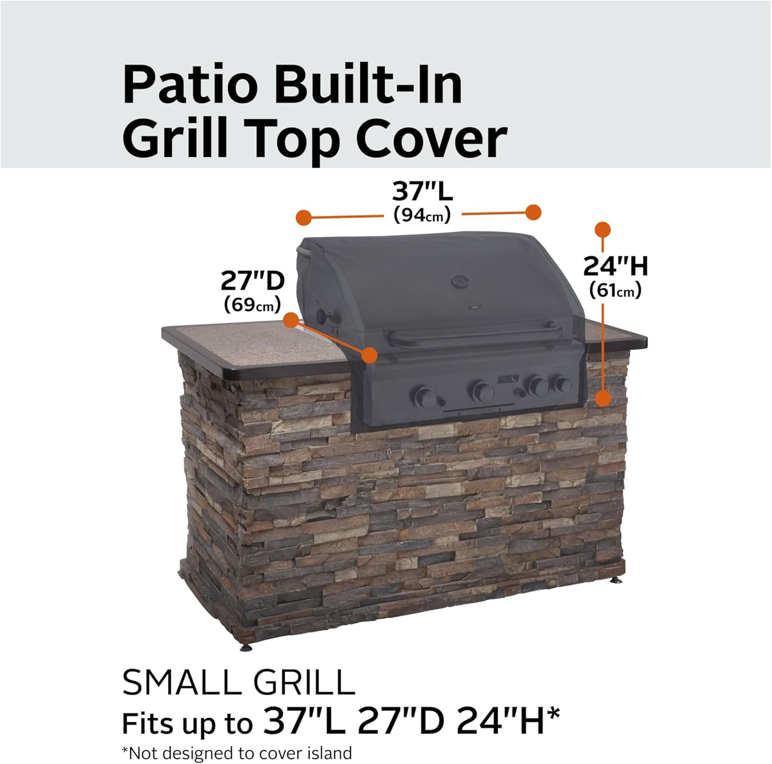 Classic Accessories Ravenna Water-Resistant 37 Inch Built-in BBQ Grill Top Cover, Black