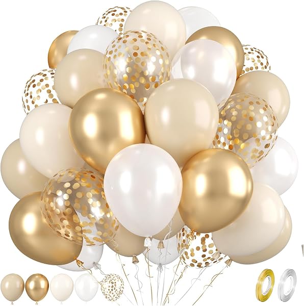 62 Pièces Ballons Beige Blanc, 12 Pouces Ballons Anniversaire Avec Ballon Beige Blanc,Or,Champagne Or, pour Decoration Anniversaire Mariage Bohème Baby Shower Bapteme Mariage Baby Shower - 1
