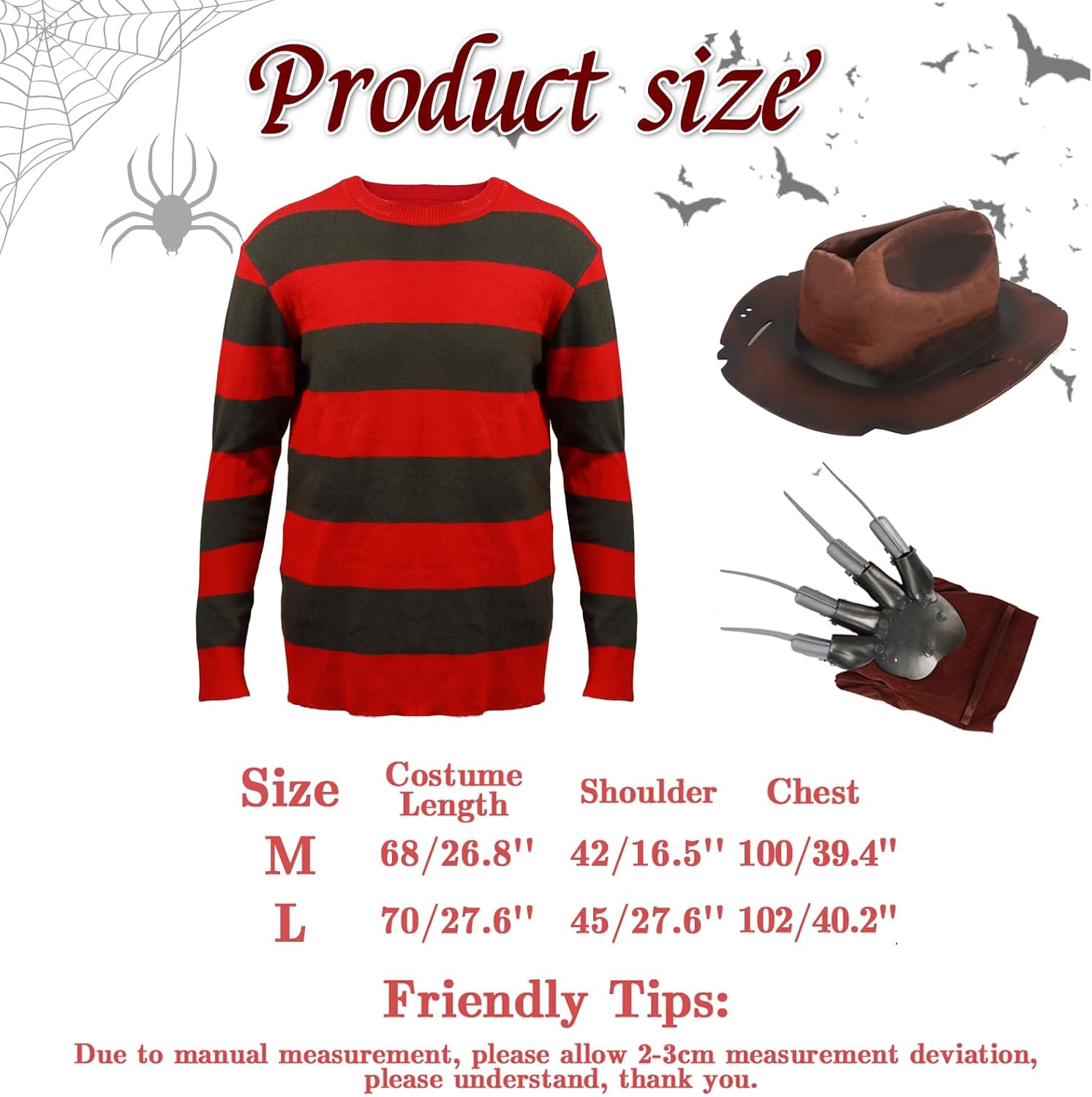 3PCS Halloween Sweater Hat Glove for Adults Men Halloween Scary Killer Striped Jumper Horror Devil Cosplay Costume - Image 7