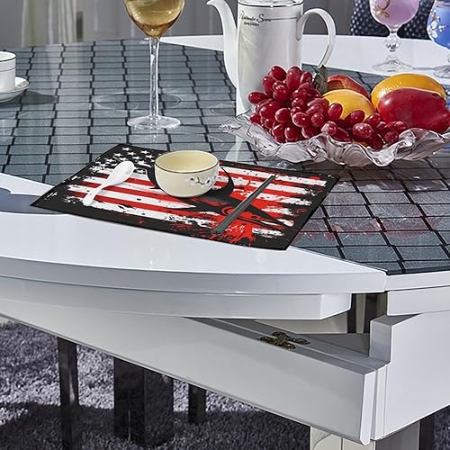 Miniatura 4 de Juego de 6 manteles individuales de pesca con diseño de pez espada y pez espada y bandera estadounidense del 4 de julio, resistentes y lavables,