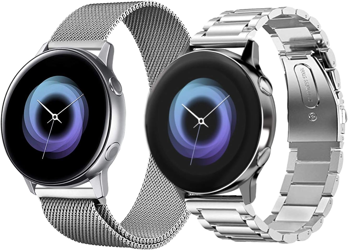 VICARA Band Compatible with Samsung Galaxy Watch Active/Active 2 Bands 44mm&40mm,20mm Stainless Steel Metal Replacement Strap for Samsung Galaxy Watch Active/Active2(Silver)