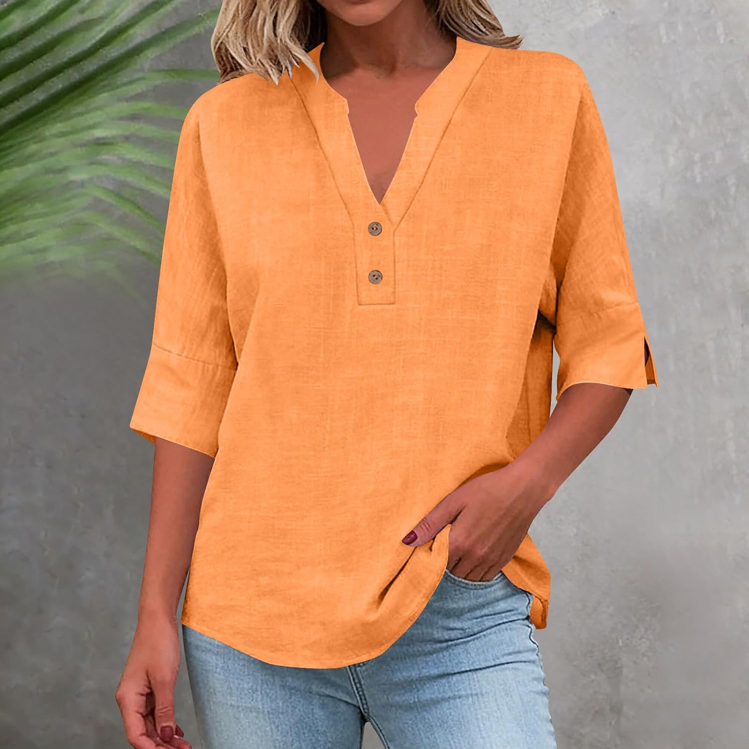 Work Tops for Women V Neck Short Side Sleeve Button Up Shirts Loose Lightweight Tunic Tops 2026 Boho Vacation Outfit