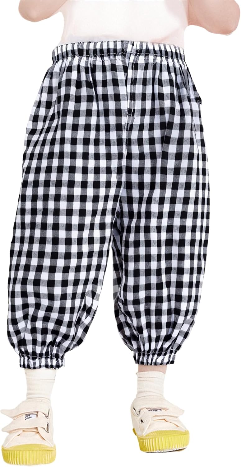 Baby Kids Unisex Checkered Plaid Gingham Pants Breathable Summer Pants Casual Sweatpants Bottoms