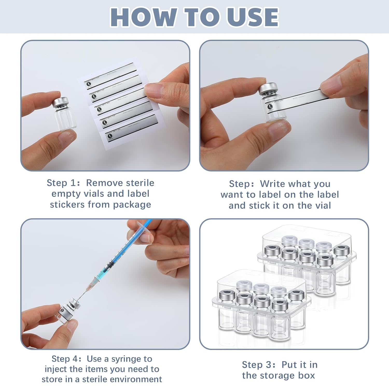 Threlaco 10 Pcs 2ml Sterile Empty Vials Glass Self Healing Port