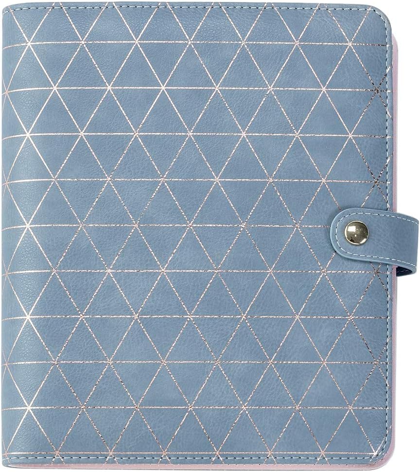 Leather Filofax 6 Round Ring Button Binder Refillable Blank Page 130 Sheets Premium Thick 100gsm Paper/ 7 Divider Tabs Random Pattern/ 2 Journal Stickers/ 2 Scratch Pads (Foilgold, A5) USA Ship