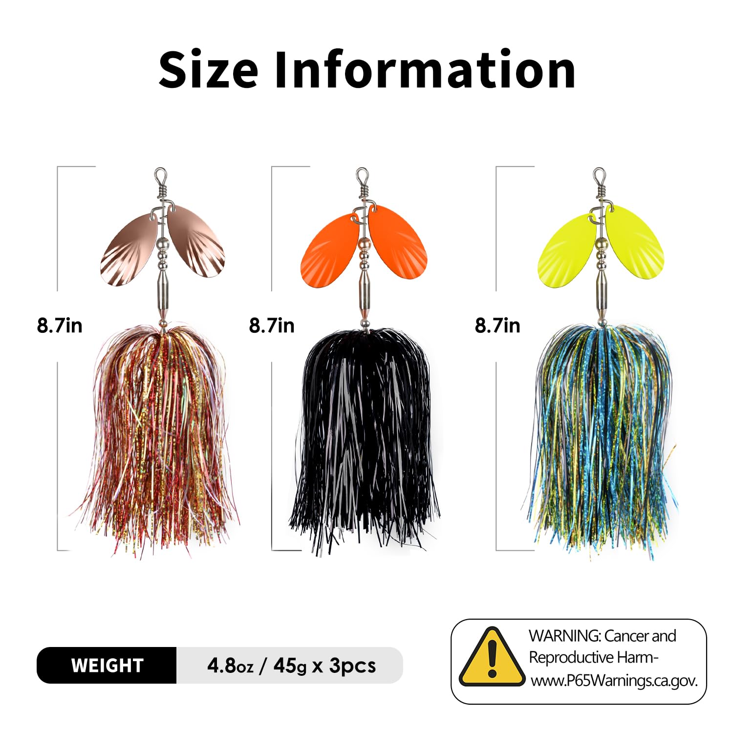 Lot De 3 Leurres Spinnerbait Pour Pêche Brochet, Bar, Truite - Poids 45g, Longueur 17.8cm - Eau Douce Et Salée