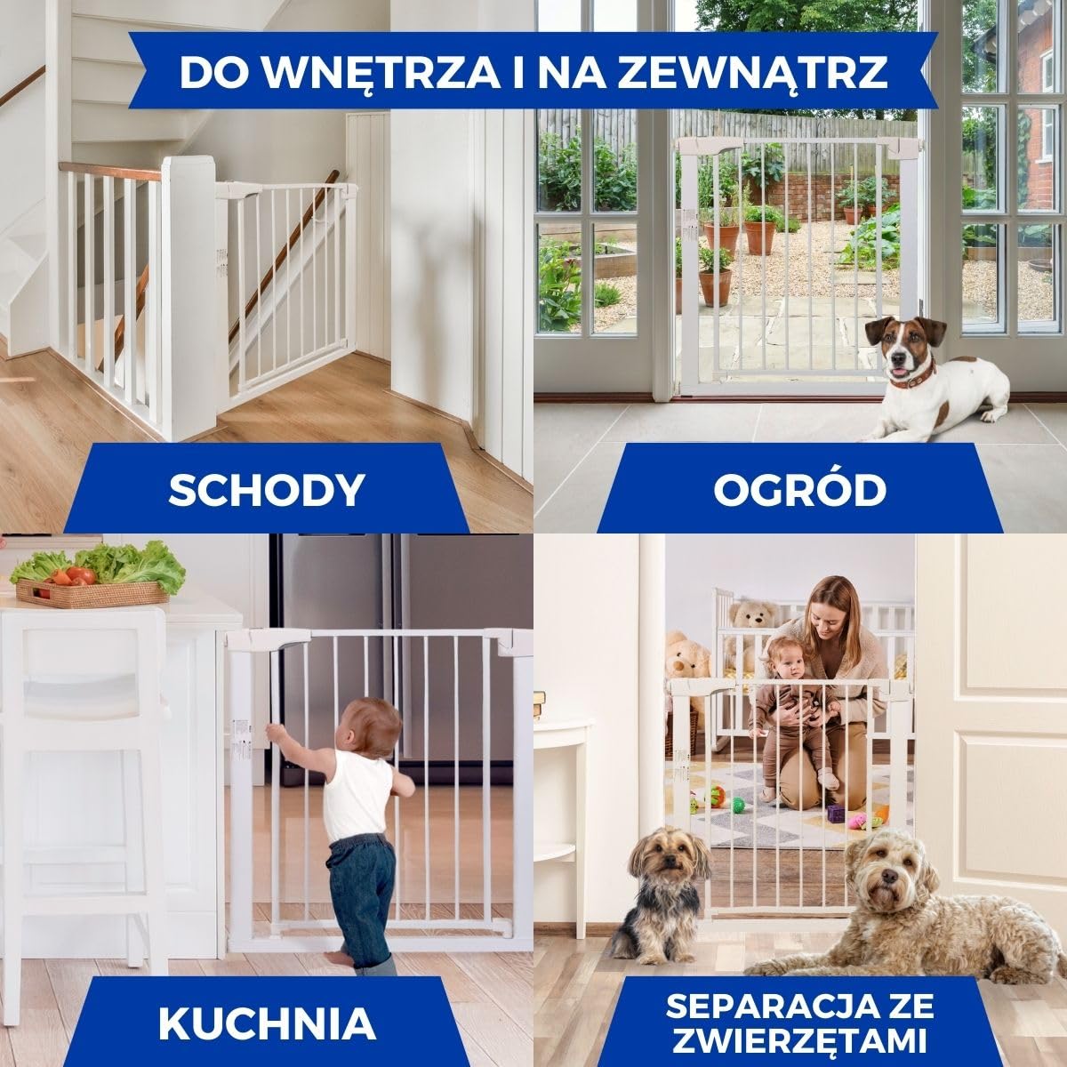 Mobiclinic® kids, Barierka bezpieczeństwa dla dzieci i zwierząt domowych, Raily, Automatyczne zamykanie, Podwójne otwieranie, 75 do 82 cm, Montaż wciskany bez otworów, Schodów drzwi