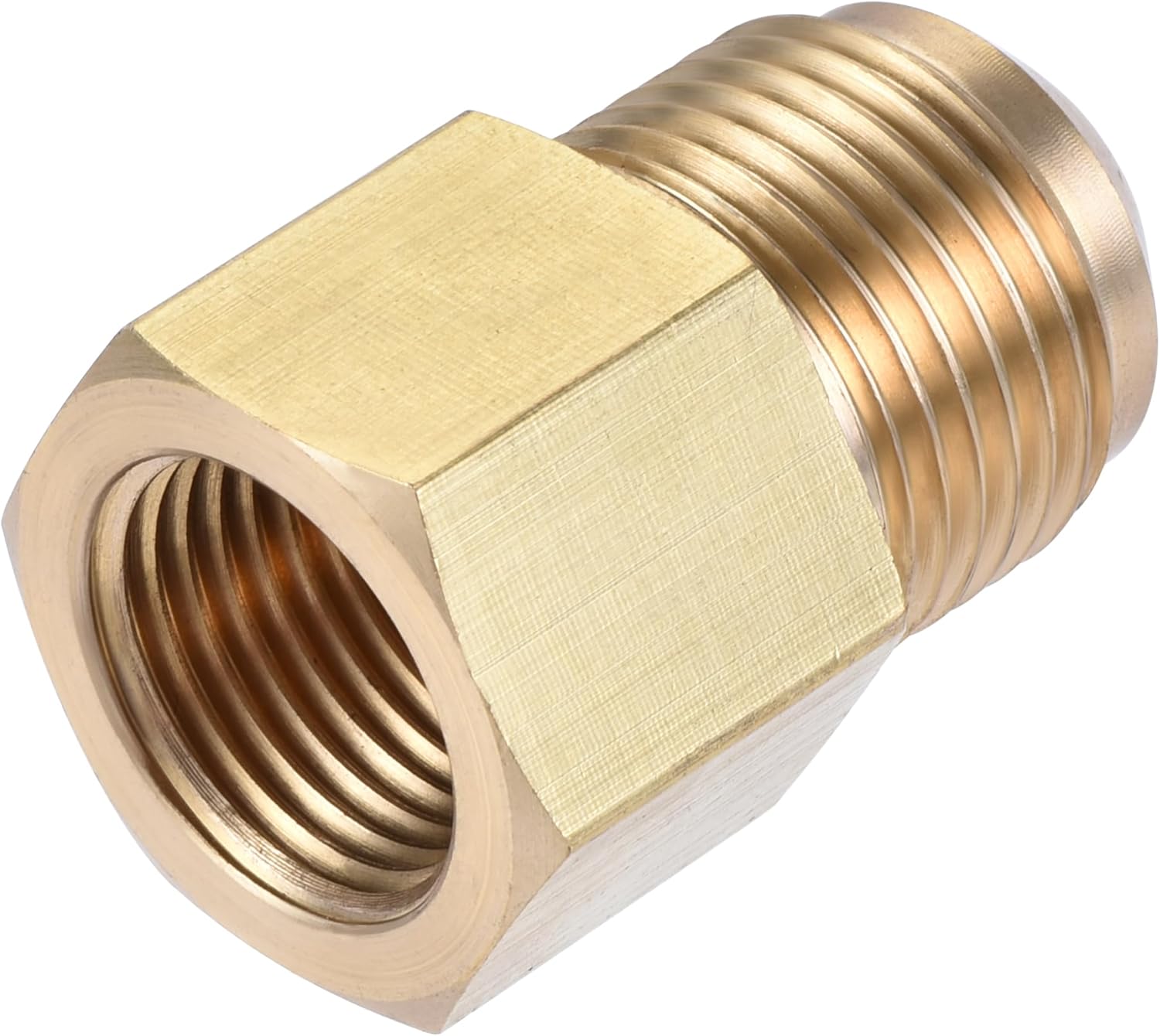 uxcell Brass Pipe fitting, 1/2 SAE Flare Male 3/8 SAE Female Thread, Tubing Adapter Connector, for Air Conditioner Refrigeration, 2Pcs