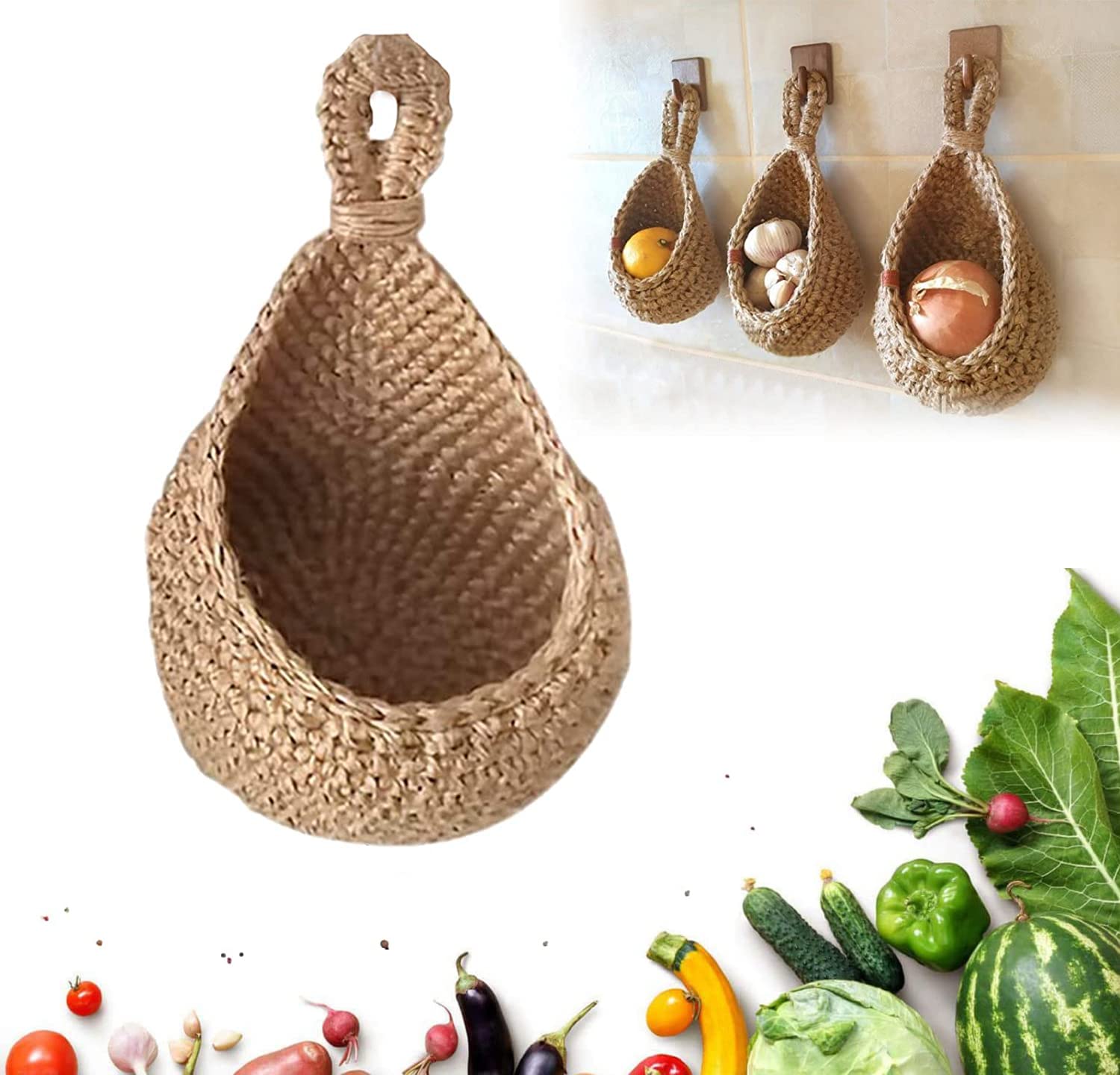 Panier mural en jute de qualité artisanale pour rangement de cuisine