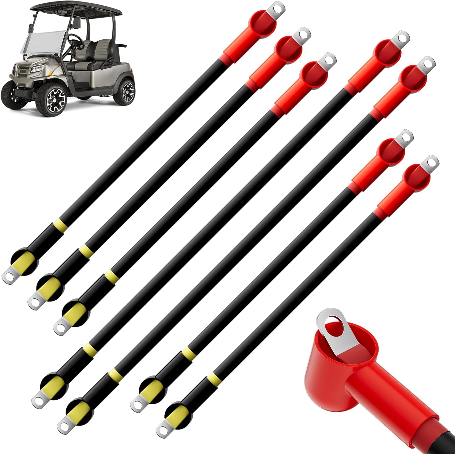 7PCS Golf Cart Battery Cables for EZGO TXT 1994-Up, 36V/48V Heavy-Duty 4 Gauge Pure Copper Wires with Dust Cap, Golf Cart Power Cable Kit