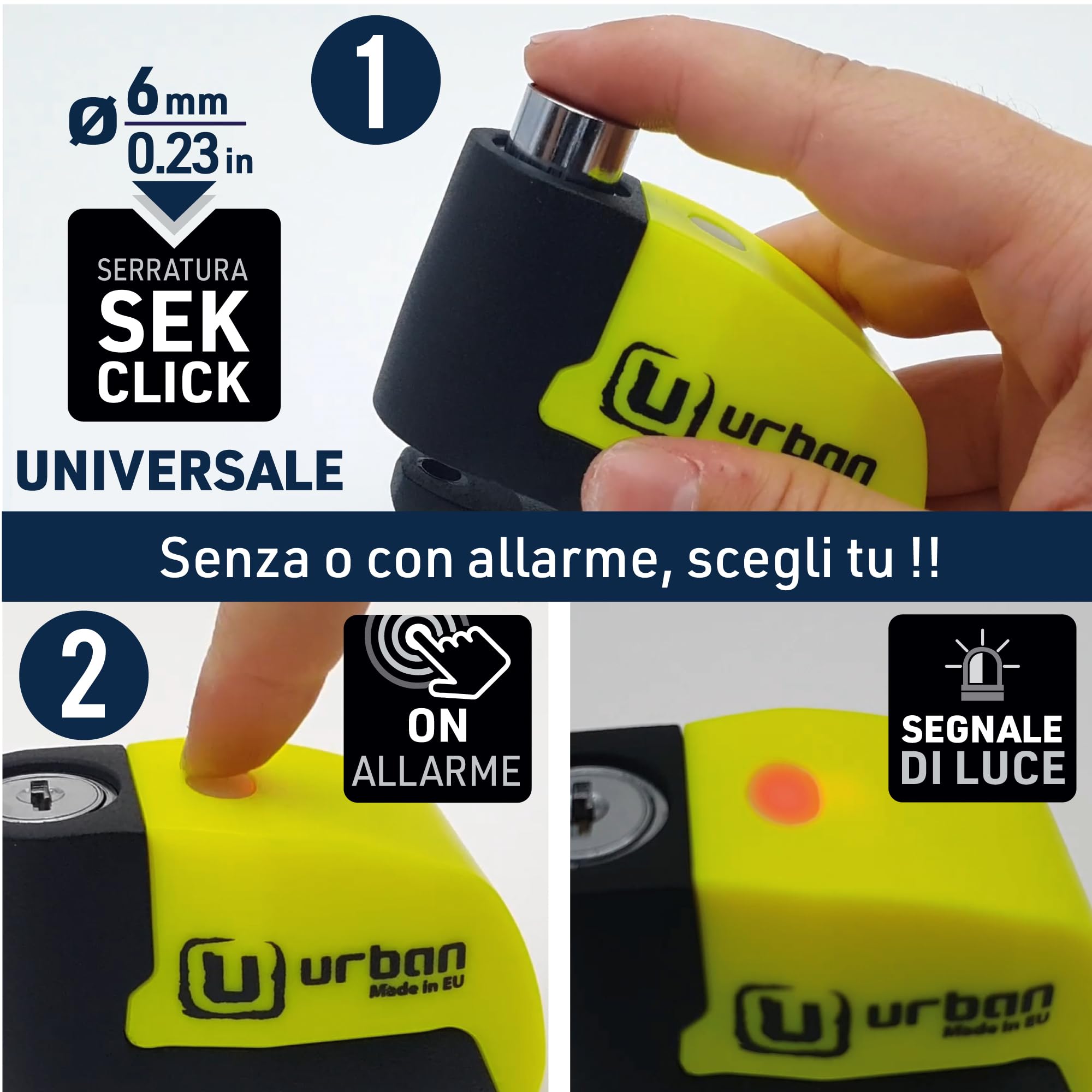 URBAN UR6 Antifurto Moto Blocca Disco con Allarme 120dB LED Impermeabile Sensibilità A+