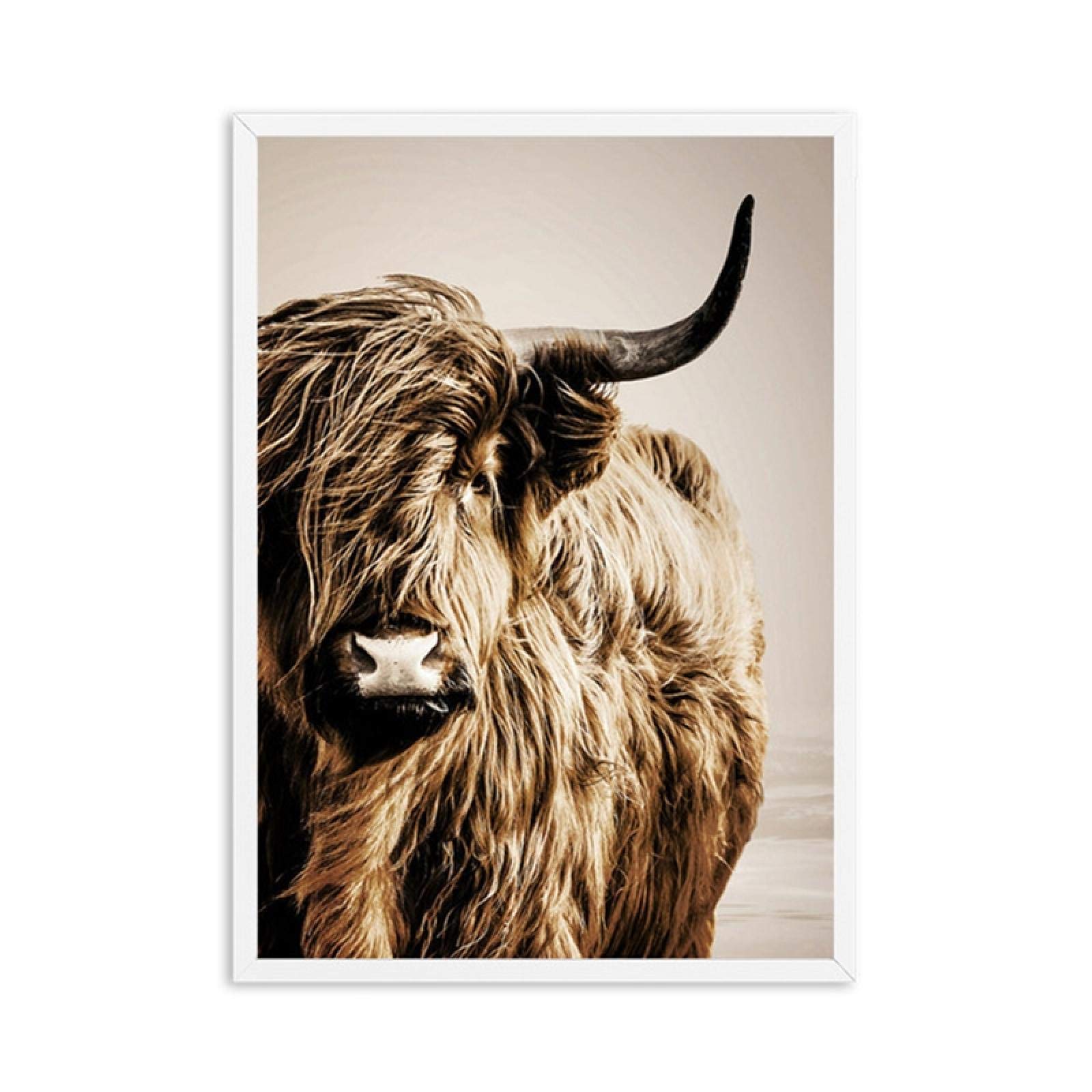 Tableau moderne vache des Highlands pour habiller un mur vide de salon scandinave