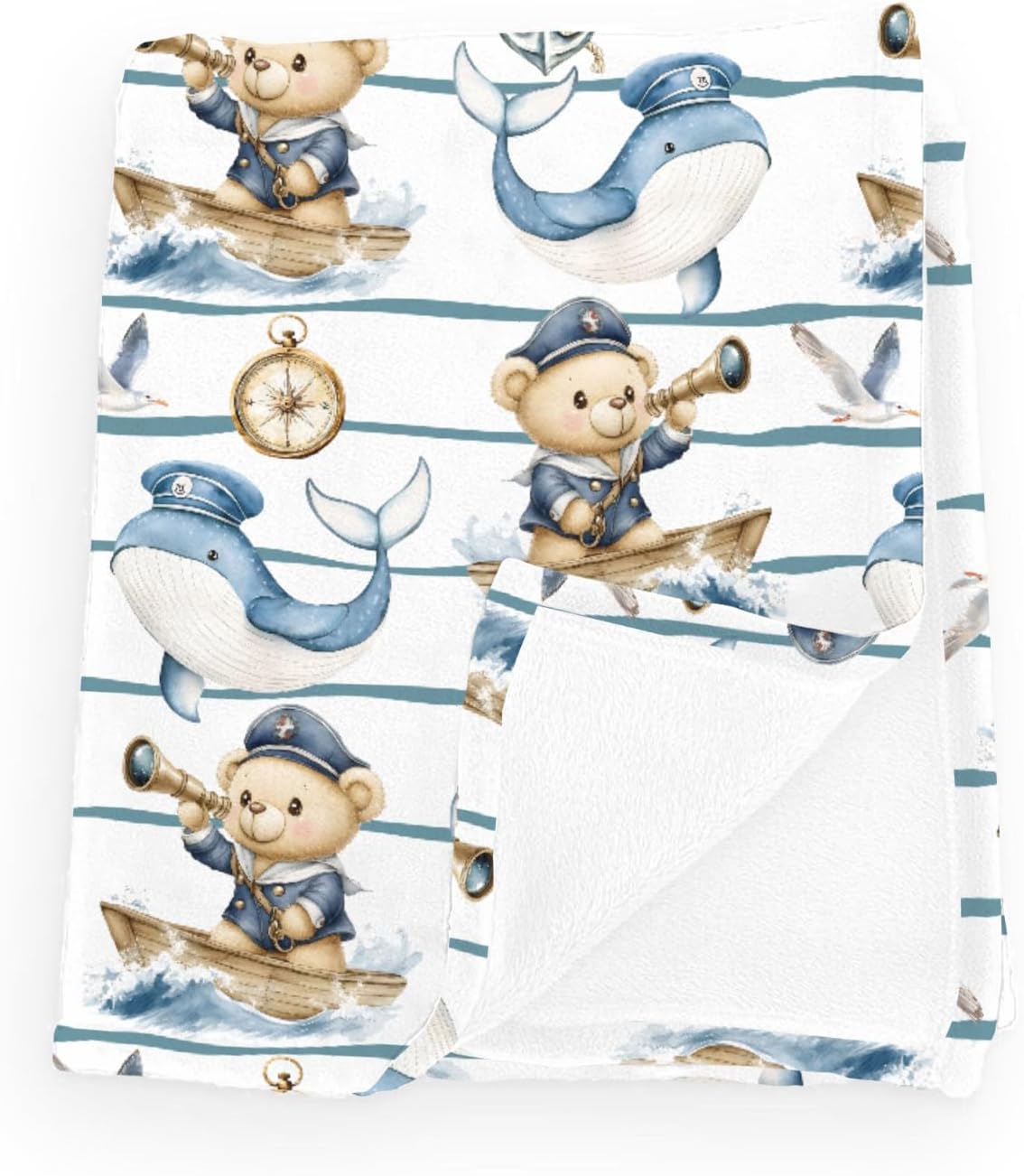 Cute Whales Sea Horse Floral Baby Boy Girl Blankets Flannel Fleece Nursery Bed Cartoon Starfish Conch Coral Receiving Swaddle Breathable Toddler Infant Newborn Sea Ocean Animal Blanket