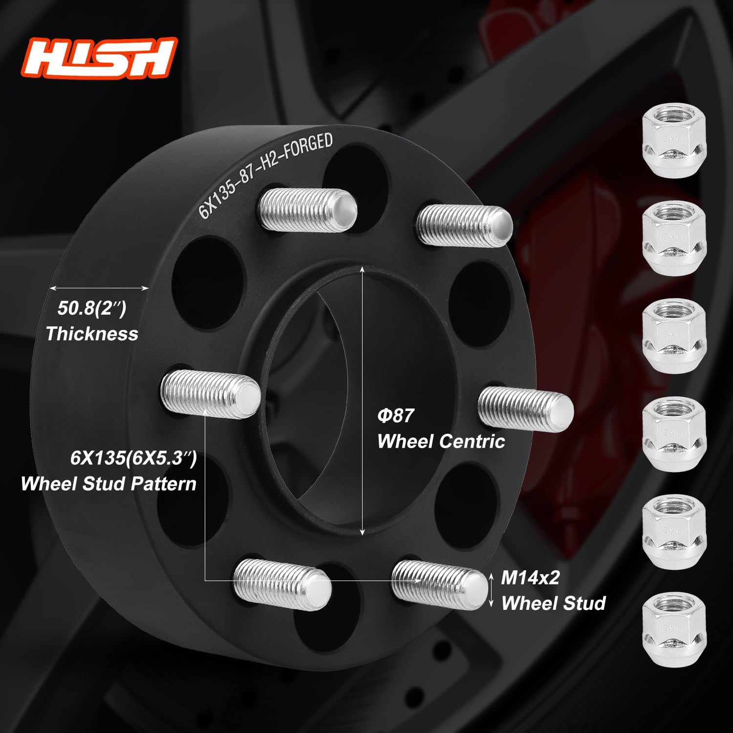 HISH 6 Lug 6x135 Wheel Spacers for Ford F150 Expedition Navigator 2005-2014, 2 inch Wheel Spacers 14x2 Studs & 87.1 mm Hub Bore Compatible Wheel Adapters, Set of 4 - Image 2
