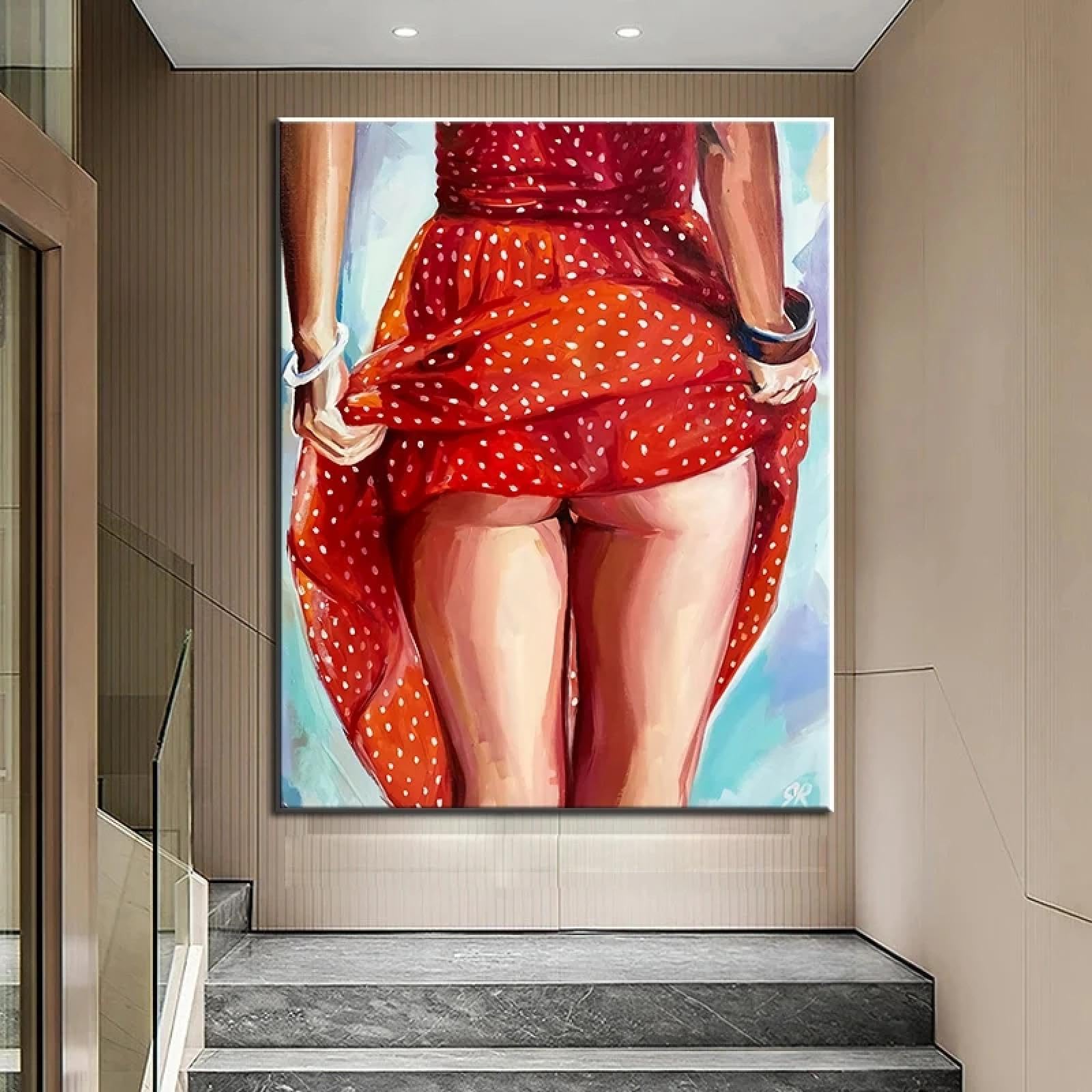 CHAOJIART Abstract Big Ass Model Painting Sexy Girl in Red Dress Women  Poster Print Wall Art Canvas Picture for Bedroom Hotel Decor 60 x 80 cm (24  x 31 Inches) Frameless :