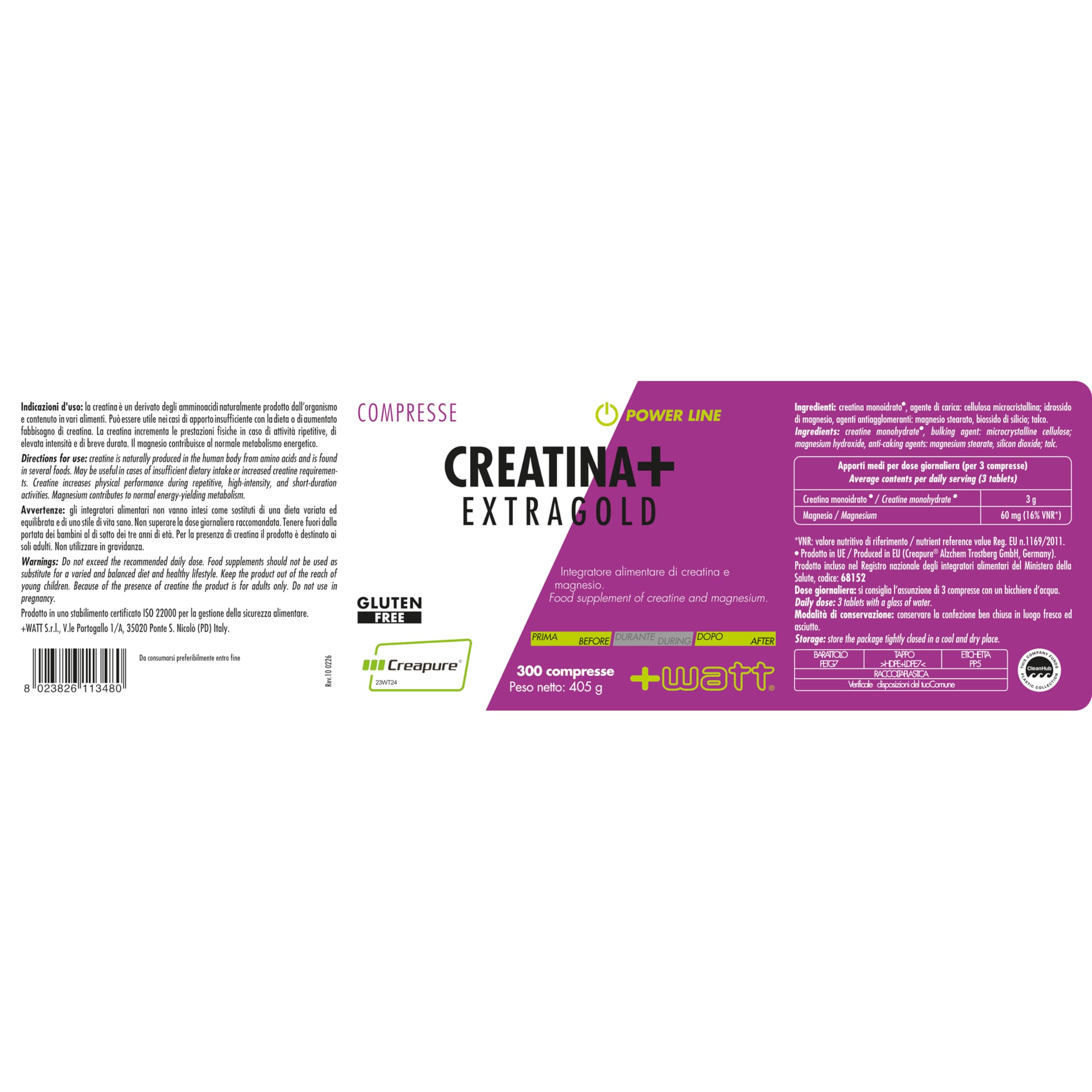 Creatina+ Compresse Extragold - Incrementa le Prestazioni Fisiche Durante lo Sforzo - Gluten Free - 300 cpr