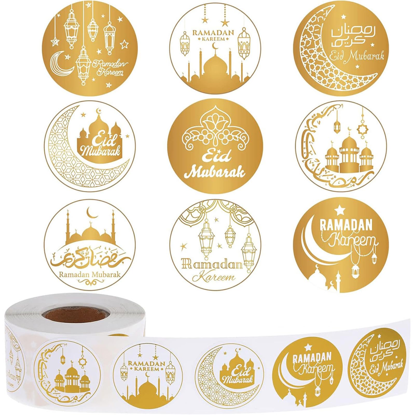 500PCS Eid Mubarak Stickers Each Sticker Has A Unique Design Ramadan Mubarak Stickers Gift Packaging, Party Bags, Candy Box Envelope Seal Decoration Family Gathering Party Eid Decorations