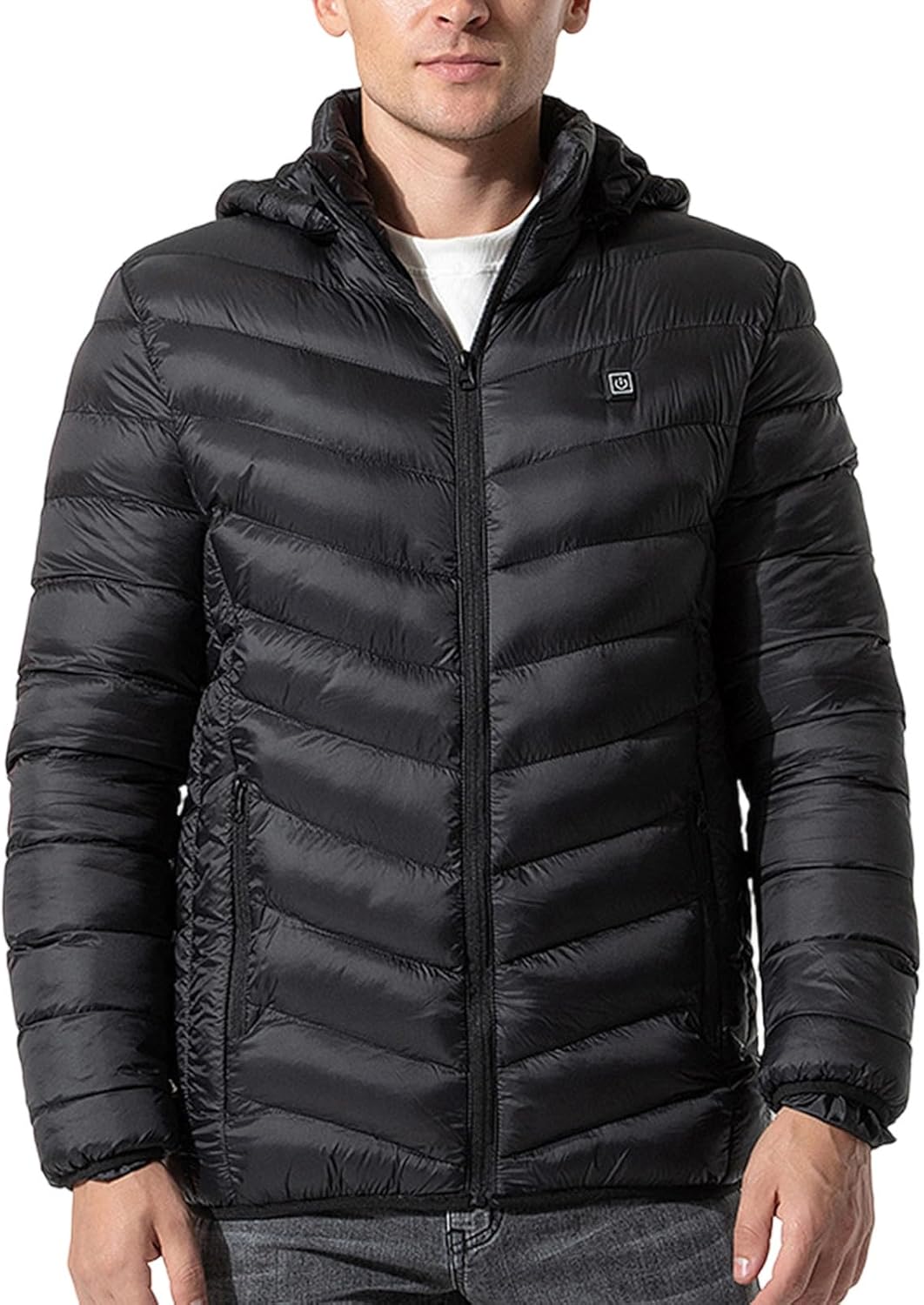 SUWBMHWE Jackets for Men Lightweight Mens Travel Jacket White Quilted Packable Men's Work Winter Coat Puffer with Hood
