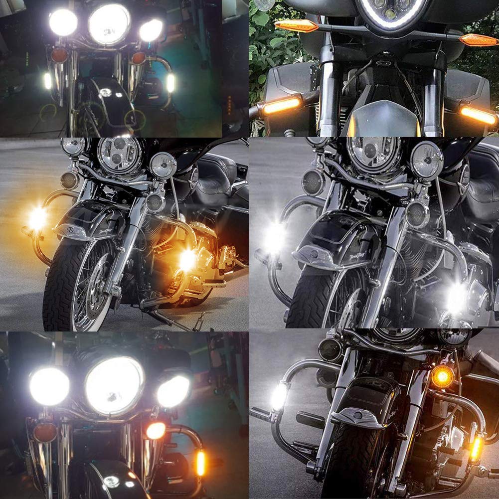 2Pcs Luci Della Barra Della Strada per Motocicletta Luci Della Guida del Motociclo Luci bianche e Indicatori di Direzione Ambra per Harley Davidson Crash Bar da 1-1/4 pollici - Nero