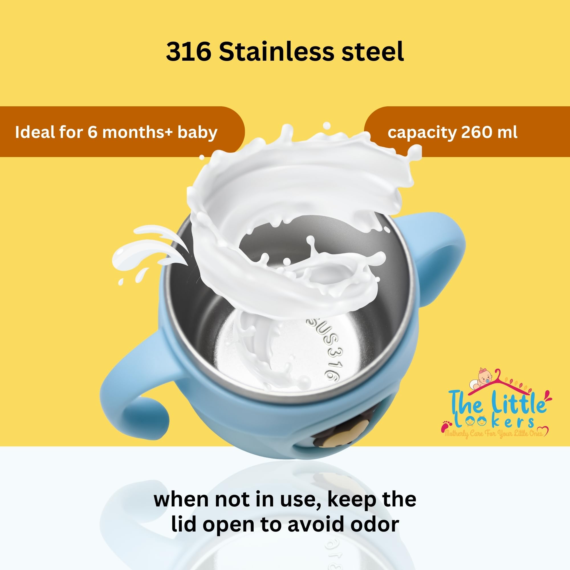 THE LITTLE LOOKERS Stainless Steel Sipper Bottle for Baby 260ml | 316 Grade SS | BPA Free | Suitable for Hot & Cold |Travelling Bottle for Kids & Toddler|Training Sippy Cup with Straw/Spout Sky Blue 1