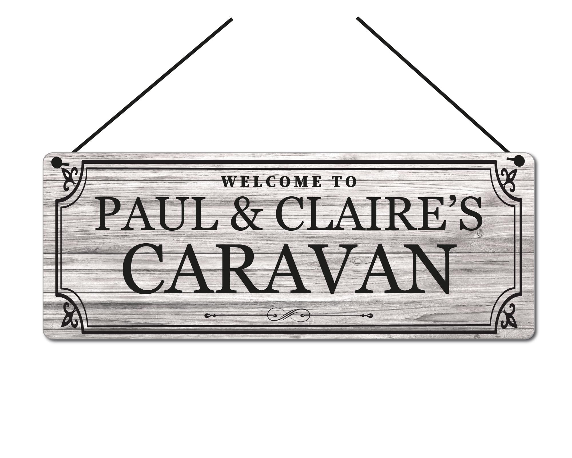 Classy Personalised Caravan Sign 20x7.5 cm | Custom Hanging Aluminium Plaque with Waxed String | Camper & Motorhome Gift