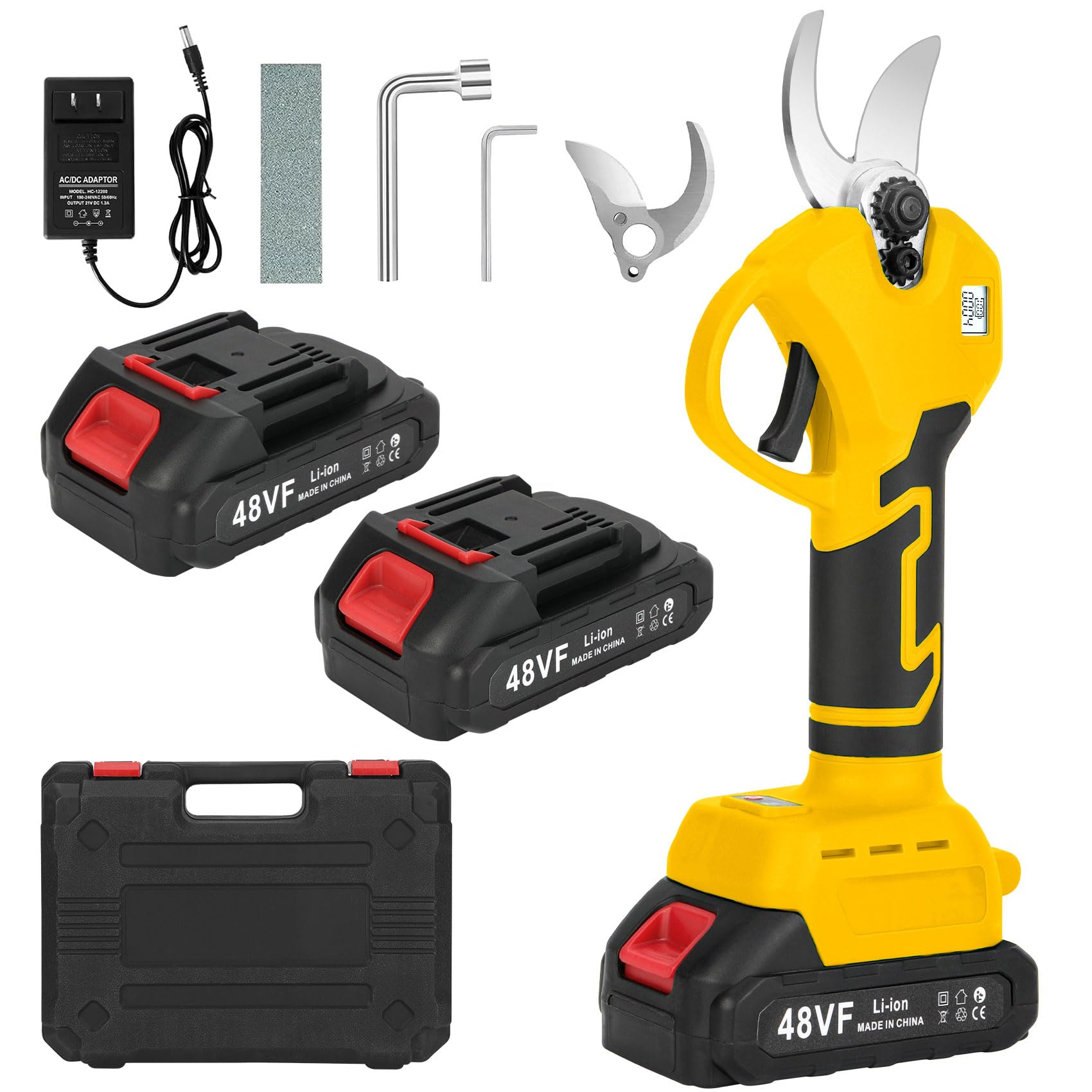 Electric Pruning Shears, Cordless Electric Scissors with 2 PCS Rechargeable 48V 2.0 Ah Batteries & 2 Blades, 1.6" Cutting Diameter Pruning Shears