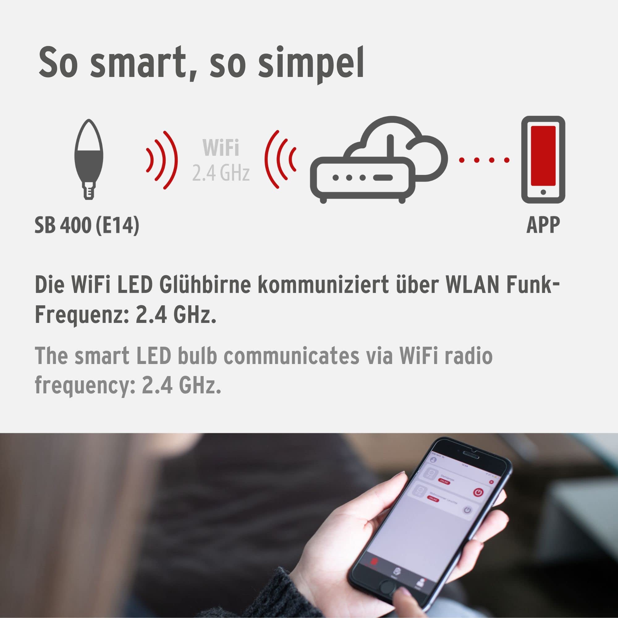 Brennenstuhl Connect Bombilla LED WiFi SB 400 E14 (compatible con Alexa y Google Assistant, no requiere hub, Bombilla inteligente 2,4 GHz con app gratuita, 430lm, 5,5W) (Paquete de 4)