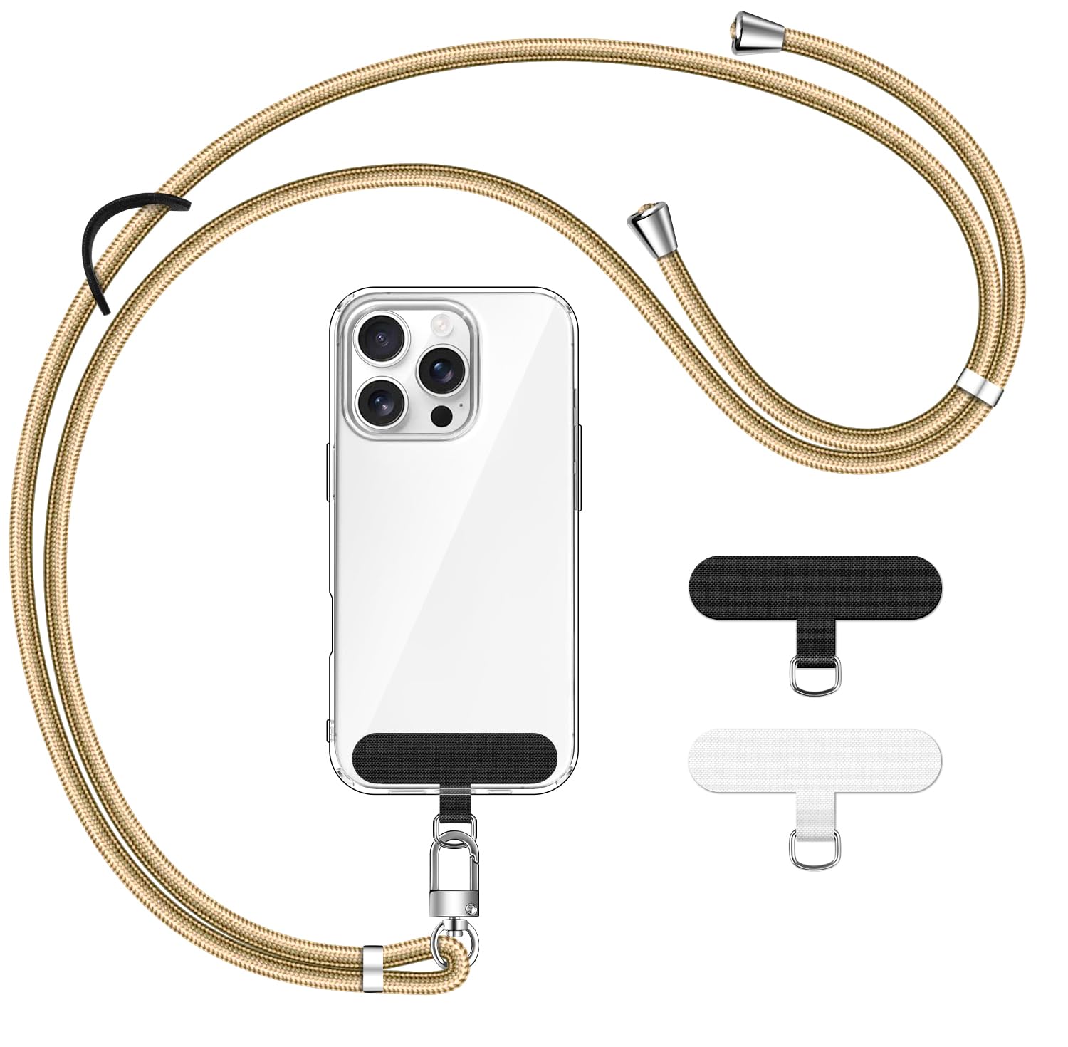 iVoler Cordino per Cellulare Universale con 2 pezzi Patch, Regolabile e Rimovibile Cordino Tracolla per Telefono, Adatto per iPhone Samsung Xiaomi e Qualsiasi Custodie per Smartphone - Oro