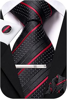 Hi-Tie Classic Mens Silk Ties Set 4 PCS Necktie Pocket Square Cufflinks Clip Pin Solid Strip Paisley Tie