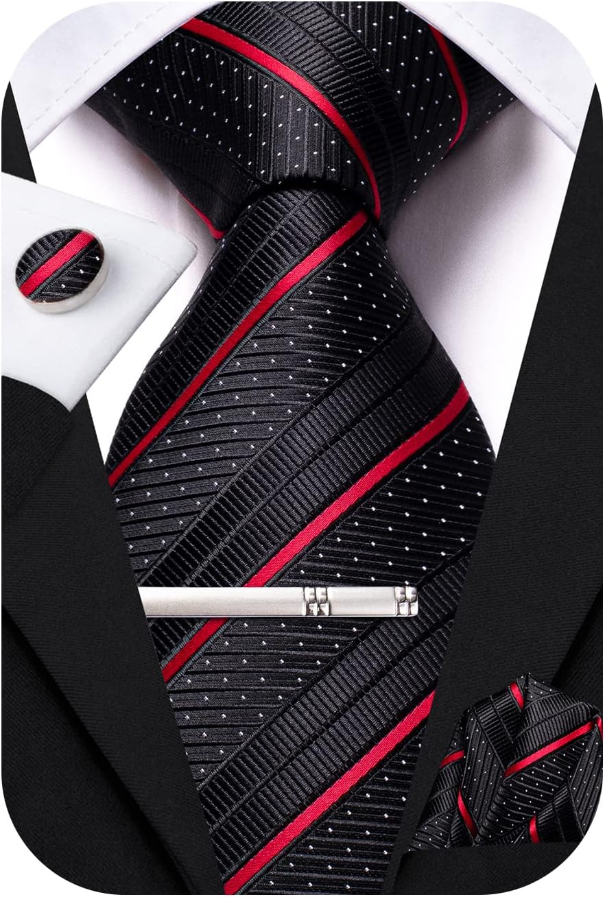 Hi-Tie Classic Mens Silk Ties Set 4 PCS Necktie Pocket Square Cufflinks Clip Pin Solid Strip Paisley Tie