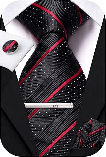 Hi-Tie Seidenkrawatten für Herren, Rosa, Blau, Schwarz, Herren-Krawatten-Set, Krawatte, Einstecktuch, Manschettenknöpfe, Clip-Anstecknadel für Hochzeit, 4 Stück