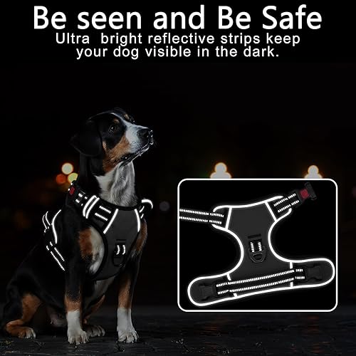 Miniatura 4 de Timos Arnés para perro de tamaño grande, sin tirones con cuello a presión bloqueable, sin estrangulamiento, arnés reflectante para perro, anillos