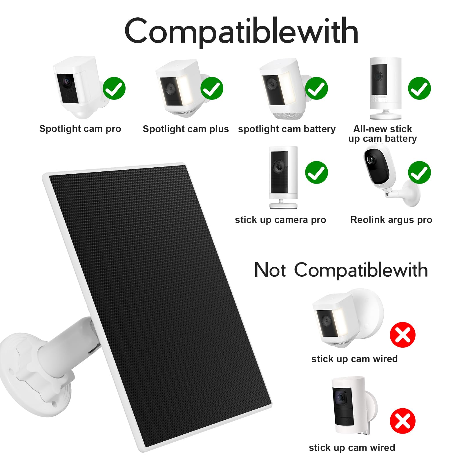 Panel Solar para Cámaras Ring, Panel Solar 3 W con batería Integrada 4000mAh compatible con Ring Spotlight Cam/Pro/Plus Battery y Stick Up Cam/Pro Battery, Incluye Cable 4 m - 2 pack