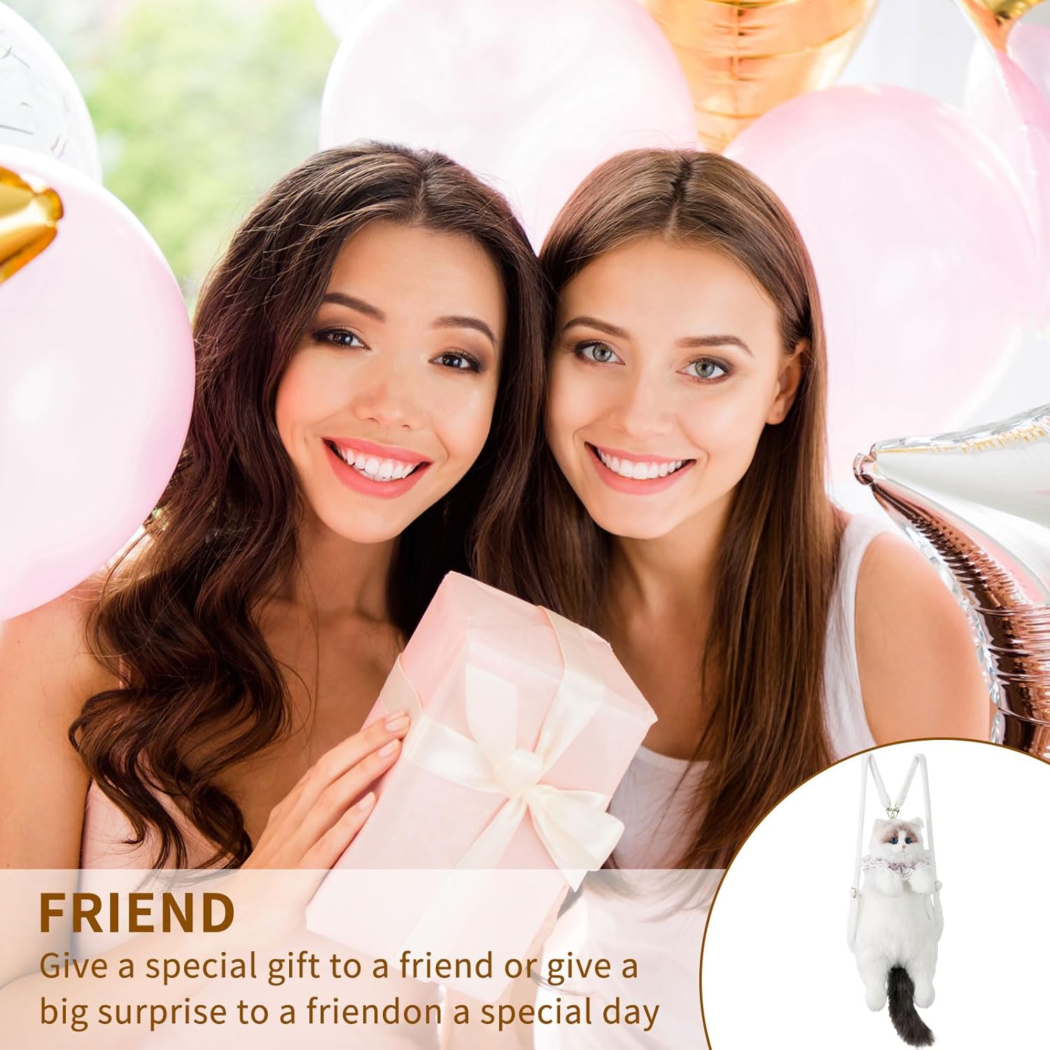 Stuffed Cat Backpack - Cute plush Backpack Toy, Handcrafted Realistic Cat Shaped Backpack, Plush Bag with Adjustable Shoulder, Crossbody, Backpack Straps (White)