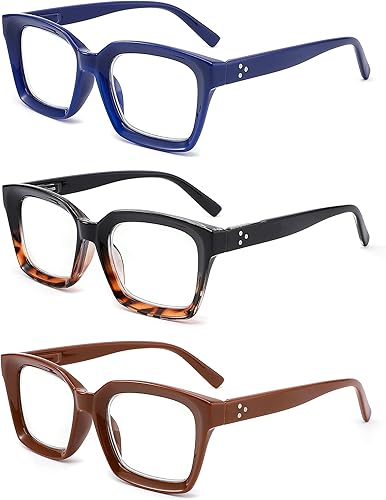 Miniatura 10 de ZXYOO Paquete de 3 lentes de lectura de diseño cuadrado de gran tamaño para mujer lector de computadora con bloqueo de luz azul negro y rosa y