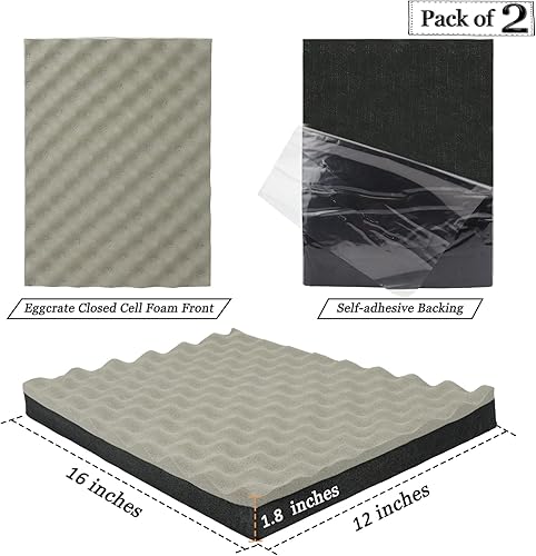 Miniatura 2 de BXI Espuma de celda cerrada insonorizante, paquete de 2 unidades autoadhesivas de 16 x 12 x 1.8 pulgadas de espuma gruesa a prueba de sonido,