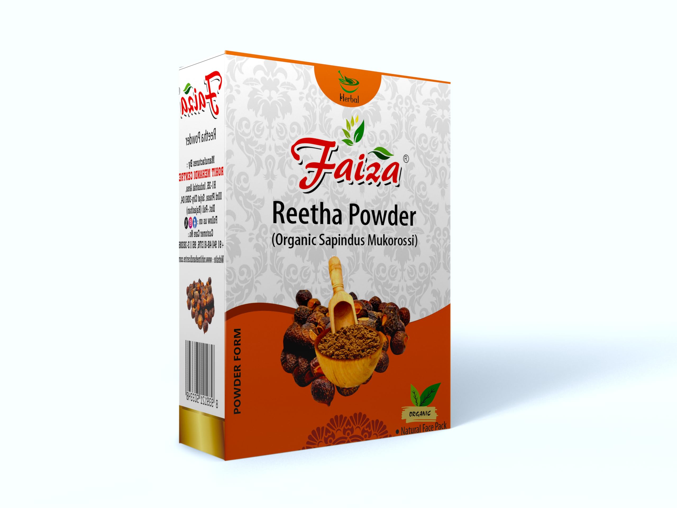 FAIZA Herbals 100% Pure Reetha (Aritha/Soapnut) Powder | Natural Ayurvedic Cleanser for Hair, Face & Skin | Chemical-Free | 100g Pack